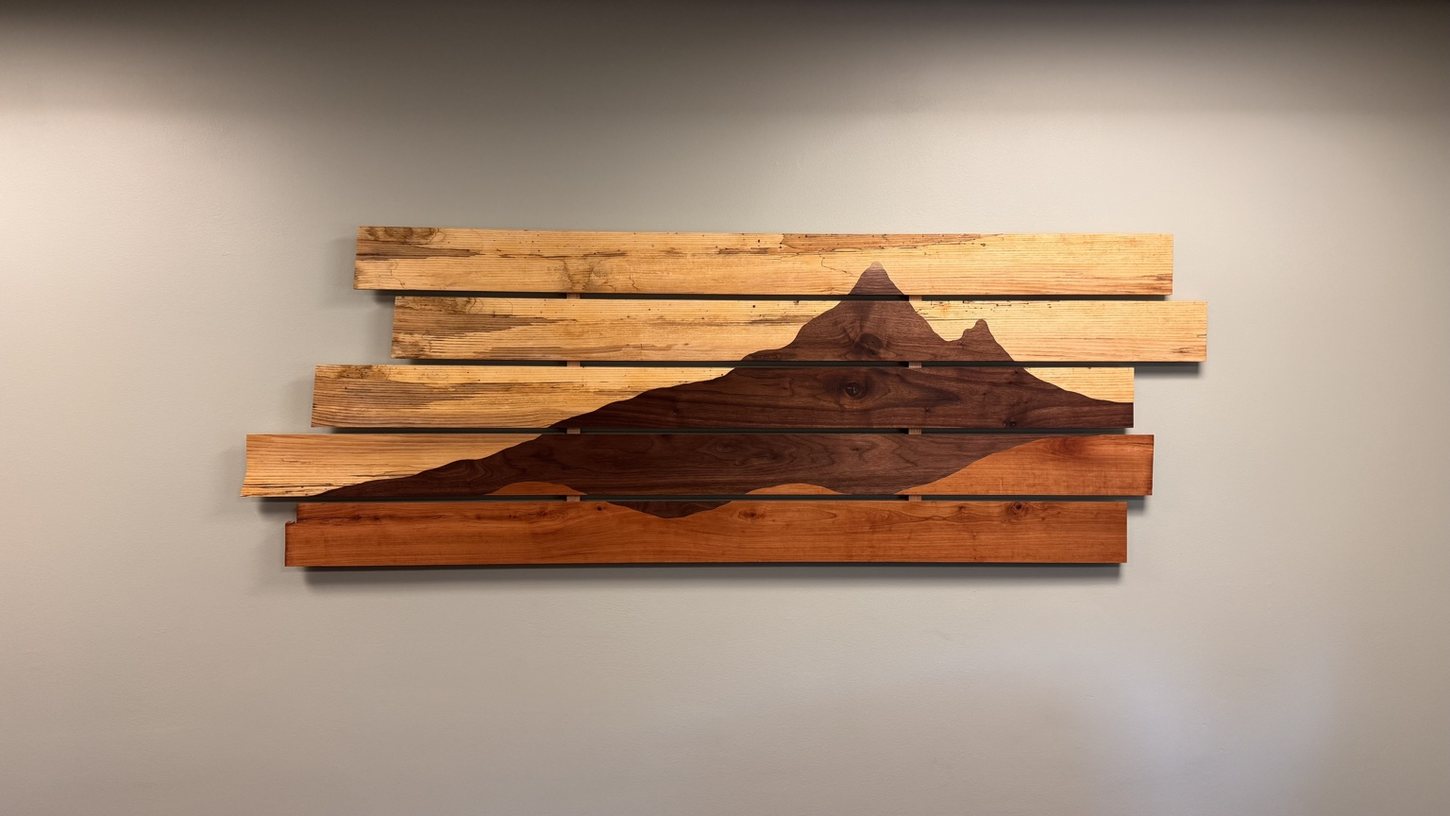 Handcrafted wooden mountain wall art